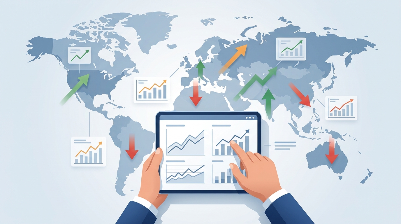 글로벌 경제 지표를 분석하는 모습